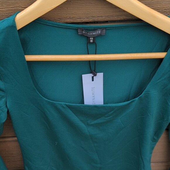 Women's Dynamite Teal Long Sleeve Bodysuit With Stretch - Size Small NWT - Picture 2 of 5